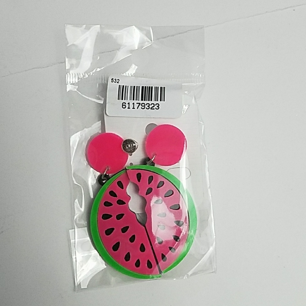 Watermelon Slice Acrylic Fruit Drop Post Earrings - Picture 7 of 7